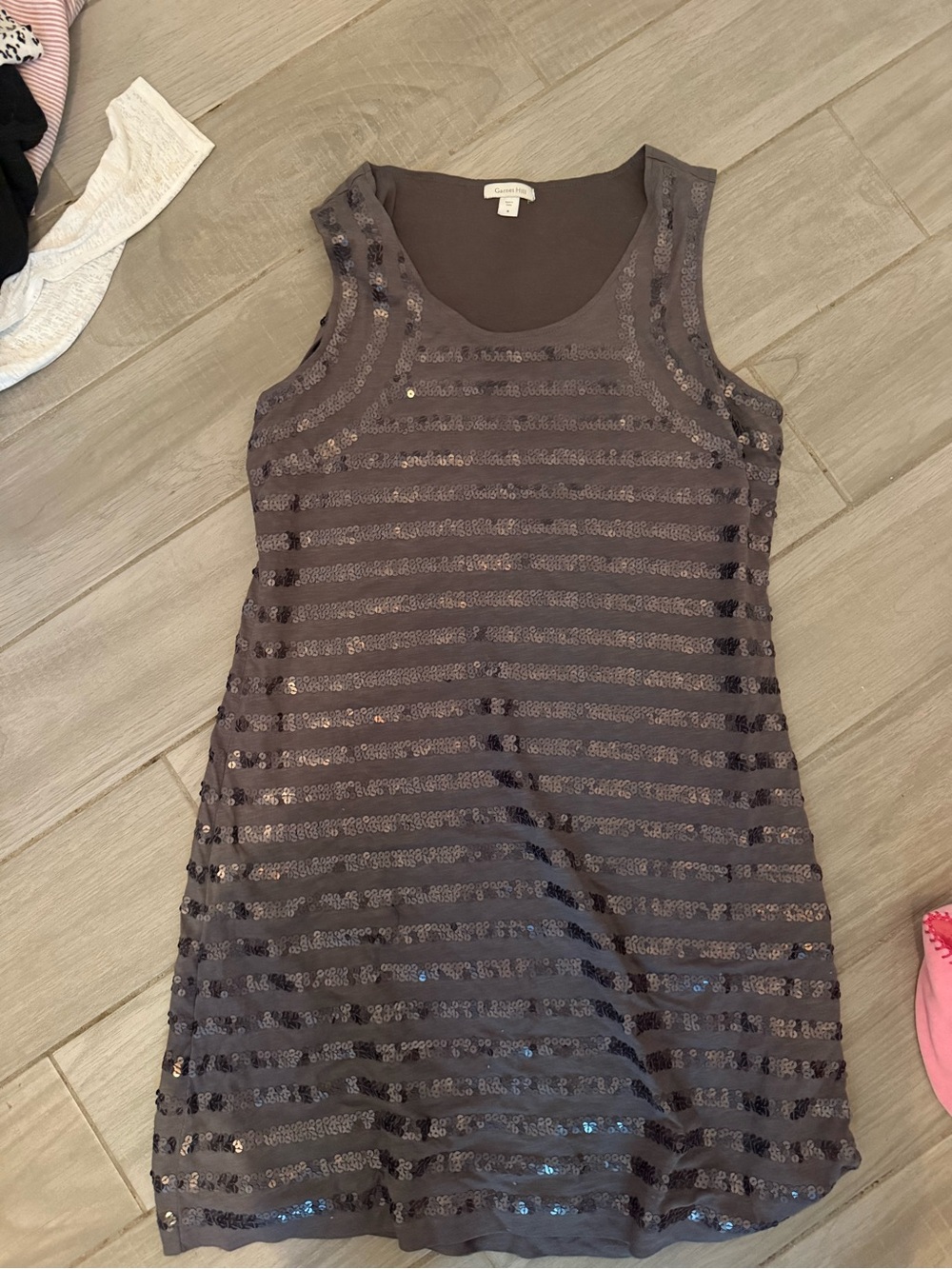 Garnet Hill Charcoal Sequin Stripe Mini Dress